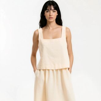 La Redoute Collections Top met bandjes en knoopjes op de rug in linnen