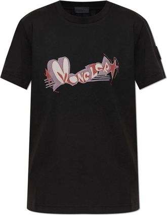 Moncler Logo Print T-Shirt - Dames - T-shirts - Zwart - L - Katoen - Tops