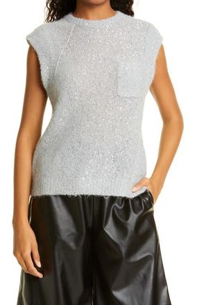 ATM Anthony Thomas Melillo Sequin Sweater Vest in Fog at Nordstrom, Size Small