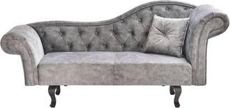 Beliani Beliani - Chaise Longue Retro Tapizado En Terciopelo Gris Acolchado Versi&oacute;n Derecha Con Coj&iacute;n Lattes Ii