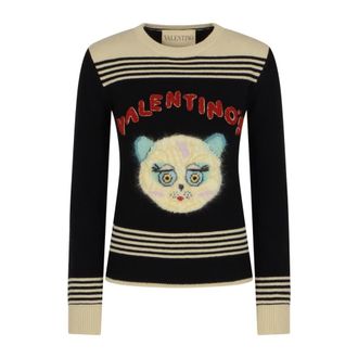 Valentino Round-neck Knitwear, female, Multicolor, Size: M Patterned Wool Sweater with Embroidery