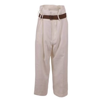 Plan C Wide Trousers, female, White, Size: XS Linen High Waist Trousers