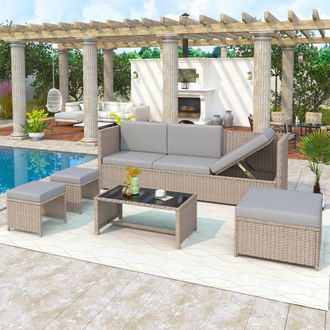 Matteo Khaki Rattan Effect 4-6 Seater Garden Lounge Set