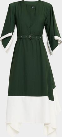 Love Birds Jade Belted Colorblock Handkerchief Midi Skirt
