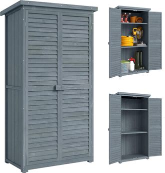 OEM Cobertizo De Madera Caseta De Madera 0,31 M&sup2; 87x46,5x160 Cm Con 2 Puertas Y 2 Estantes Interior Gris