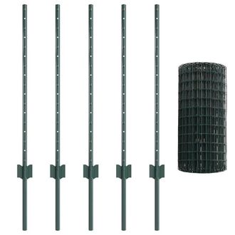Berkfield Home Euro Fence with 5 U Posts Green 0.8x10 m Steel