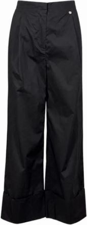Liu Jo Broeken, Dames, Zwart, L, Katoen, Wijde Poplin Broek