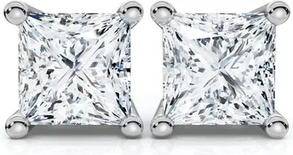 Pompeii3 1.00Ct Square Princess Cut Natural Diamond Stud Earrings in 14K Gold Basket Setting