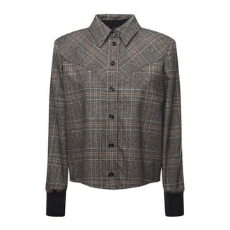 Pinko Light Jackets, female, Brown, Size: 2XS Checkered Shirt with High Cuffs