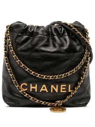 Chanel 2021-2025 Mini Shiny Calfskin 22 Handbag satchel - Black