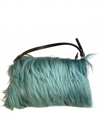 Gavazzeni Womens Amelie Leather Fur Pouch Bag In Green