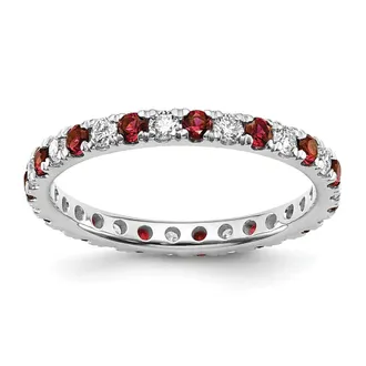 Diamond2Deal 14k White Gold Lab Grown Diamond & Ruby Eternity Wedding Band Ring 1/2Ct Clarity- VS Color- G-H