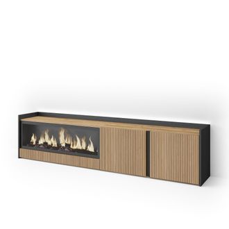 Skraut Home Skraut Home - Mueble Tv, Televisi&oacute;n, Muebles De Sal&oacute;n, Almacenaje, 212x35x50cm, Para Tv Hasta 80, Chimenea El&eacute;ctrica Xxl, Led, Estilo Moderno, Roble Y