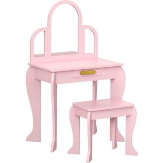 HOMCOM Tocador Para Ni&ntilde;a Con Espejo Y Taburete Tocador De Maquillaje Para Ni&ntilde;a De 3 A 6 A&ntilde;os Tocador Infantil De Madera Con Caj&oacute;n Rosa - Homcom