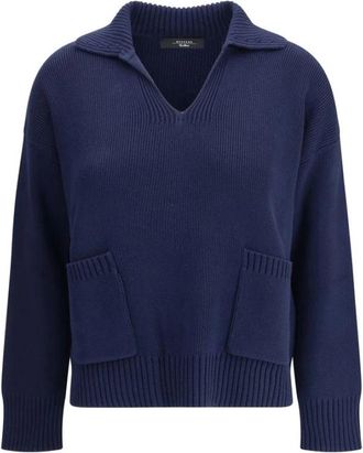 Max Mara Saloon Sweater - Dames - V-hals truien - Blauw - S - Katoen - Truien & Vesten