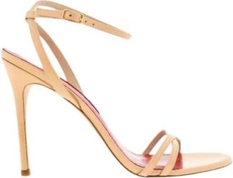 Carolina Herrera Nude lakleren sandaal met gekruiste bandjes - Dames - Sandalen met hakken - Beige - 38 EU - Leer - Schoenen