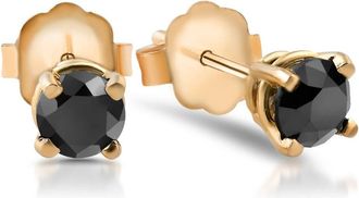 Pompeii3 1/2 Ct Round Heat Treated Black Diamond 14K White Or Yellow Gold Stud Earrings in Basket Setting