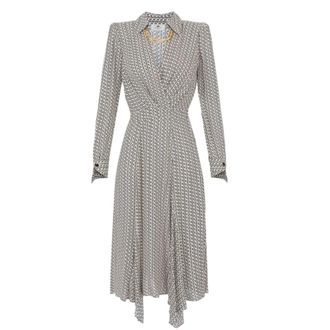 Elisabetta Franchi Georgette overhemdjurk met V-hals - Dames - Casual kleedjes - Grijs - L - Leer - Kleedjes