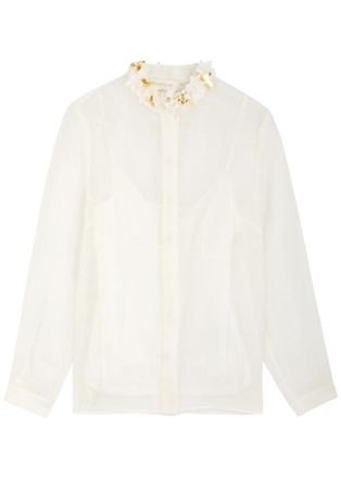 Zimmermann Illuminate Embellished Linen-blend Blouse - Ivory - 2 (UK 12 / M)