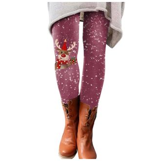Generic Christmas Tights for Women High Waisted Stretchy Fabric with Festive Holiday Prints Featuring Reindeer Snowflakes Santa Great for Yoga Running Workout