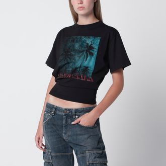 Balenciaga T-shirt cropped nera con stampa logo