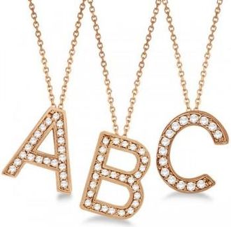 Allurez Custom Tilted Diamond Block Letter Initial Necklace in 14k Rose Gold