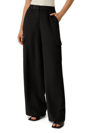 LilySilk Silk Crepe Cargo Pant in Black at Nordstrom, Size 12