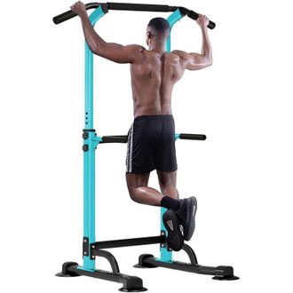 Soges Barra per trazioni Power Tower Attrezzatura per allenamento per palestra domestica, stazione per dip, altezza regolabile, blu