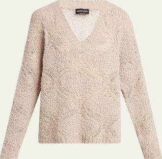 Giorgio Armani V-Neck Wool Cashmere Open-Knit Sweater