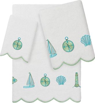 Linum Home Textiles 100% Turkish Cotton Sea Joy Scallop 3Pc Embellished Towel Set