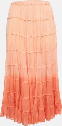 AllSaints Ombre Orange Crepe Tiered Eva Maxi Skirt