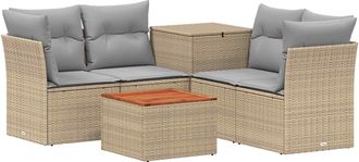 vidaXL Juego De Sof&aacute; 6 Uds. Beige Y Gris Claro Rat&aacute;n Sint&eacute;tico Y Acero Vidaxl
