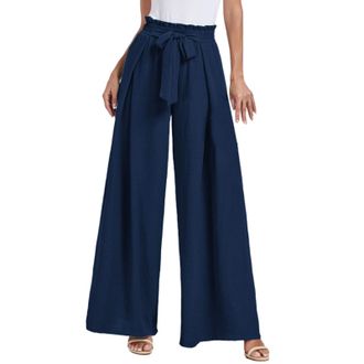 Generic Womens Wrap Around Trousers, Womens Wide Leg Trousers Slit Leg Palazzo Pants for Women Womens Flowy Yoga Pants Ladies Skirt Trousers Casual Lounge Yog