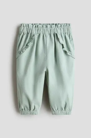 H&M Frill-trimmed Corduroy Trousers in Light Dusty Green at Nordstrom, Size 12M