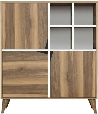 Dmora Aparador Dpolitan, Buf&eacute; De Sal&oacute;n, Aparador De Sal&oacute;n, Despensa De Cocina, 100x30h115 Cm, Nogal Y Blanco - Dmora