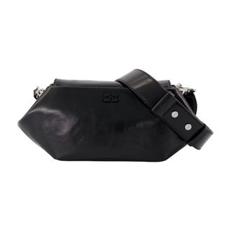 Ganni Bou Bag East/West Shine - Dames - Tassen - Zwart - Maat: ONE Size Leer