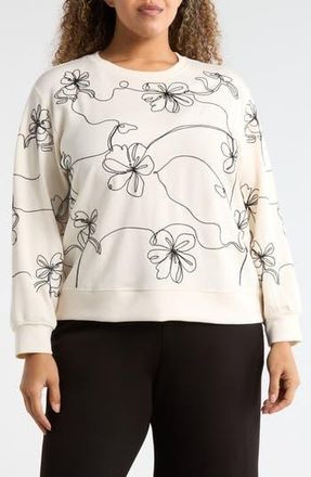 T Tahari Embroidered Scuba Knit Sweatshirt in Ecru/black Embroider at Nordstrom Rack, Size 2X