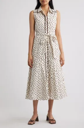 Anne Klein Polka Dot Midi Shirtdress in White/dark Chocolate at Nordstrom, Size 12