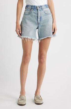 Moussy Vintage Nolita Frayed High Waist Mid Thigh Denim Shorts in Light Blue at Nordstrom Rack, Size 28