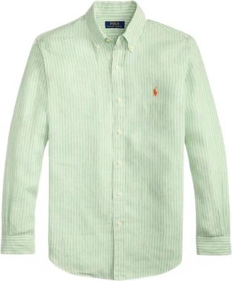 Polo Ralph Lauren Gestreepte Linnen Blouse met Knopen - Heren - Casual Overhemden - Groen - M - Linnen - Overhemden