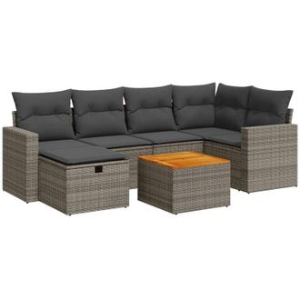 vidaXL Set De Sof&aacute;s De Jard&iacute;n 7 Pzas Con Cojines Rat&aacute;n Sint&eacute;tico Gris Vidaxl