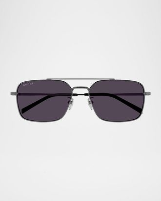 Gucci Men & apos;s Petit GG 58mm Metal Navigator Sunglasses