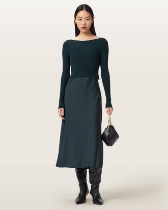 AllSaints Viscose Hera 2-in-1 Midi Dress, Size: XS