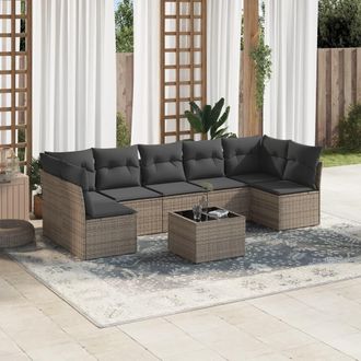 vidaXL Vidaxl - Set De Sof&aacute;s De Jard&iacute;n 8 Pzas Y Cojines Rat&aacute;n Sint&eacute;tico Gris