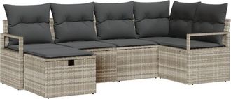 vidaXL Sofa Set with Cushion with Storage 6 pcs Light Grey Poly Rattan vidaXL