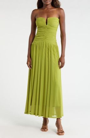 Nia Beverly Ruched Strapless Chiffon Maxi Dress in Peridot at Nordstrom, Size Small