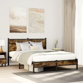 Berkfield Home Metal Bed Frame without Mattress Smoked Oak 140x190 cm in Brown