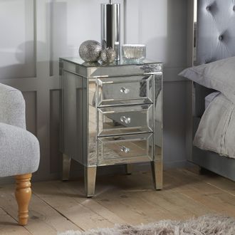 Birlea Valencia 3 Drawer Bedside Mirrored in Silver