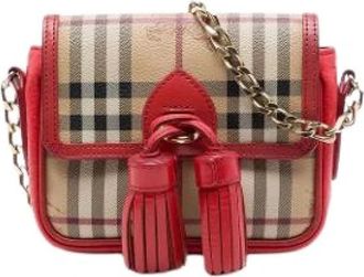 Burberry Pre-owned Haymarket Check Crossbody Bag - Dames - Vintage Schoudertas - Beige - ONE Size - Leer - Vintage