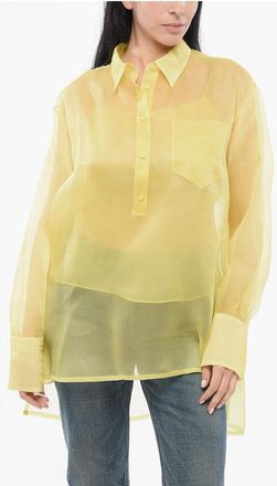 Super Blond Silk Oversized Blouse with Asymmetric Hem size 38